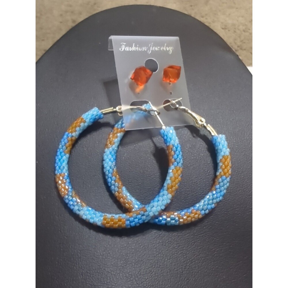 Seed Bead and Glass Bead Stud Earrings Set